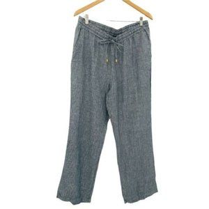 Ellen Tracy navy and white striped drawstring 100% linen pants large